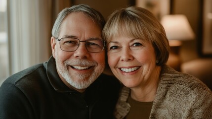 Elderly couple sharing warm smiles, embodying enduring love and connection.