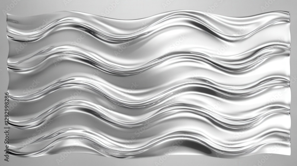 Poster abstract silver wave pattern with smooth curves and reflections creating a dynamic texture