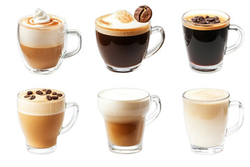 Various Coffee Drinks in Glass Cups