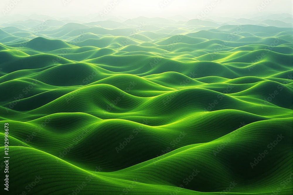 Poster abstract green hills with soft light background.