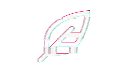 Icon sharp feather is distorted. Glitch. Noise, chromatic aberration, geometric distortion