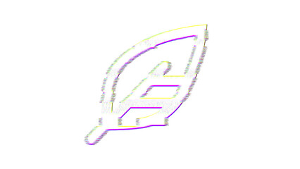 Icon sharp feather is distorted. Glitch. Noise, chromatic aberration, geometric distortion