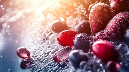 Hordenine Energy Boosting Supplement Concept with Bubbles and Berries