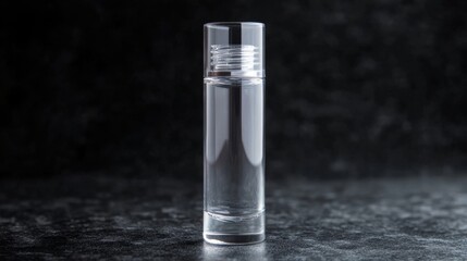 Elegant Luxury Glass Bottle with Clear Liquid on Dark Background