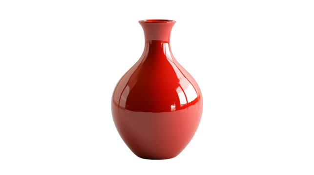 Elegant Red Glossy Ceramic Vase Modern Design art home life isolated on transparent background