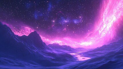 Obraz premium Expansive galaxy scene with nebula in shades of pink and violet, stars twinkling in the background 