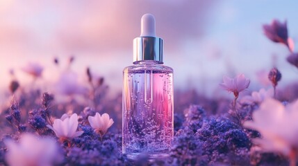 Hydrating Serum Bottle with Marshmallow Root Extract in Nature Setting