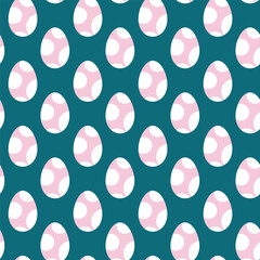 Seamless Pattern of Pink Spotted Eggs on a Teal Background