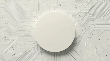 White circle on circuit board background; tech mockup