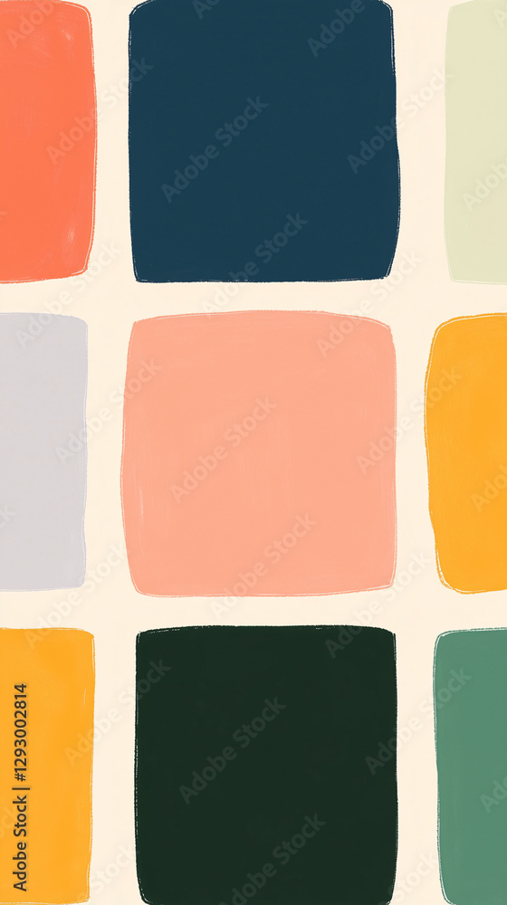 Poster artistic color blocks: a close-up studio shot of a grid of multi-colored blocks, showcasing various 