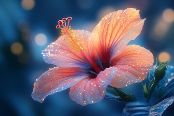 Fototapeta premium Vibrant hibiscus flower blooming, celebrating spring equinox. Generative ai ilustration