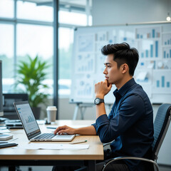 Fototapeta premium Joven hispano trabajando en un informe financiero