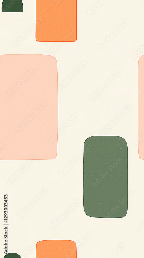 Poster geometric harmony: an abstract composition of soft, rounded rectangles in muted colors creates a cal