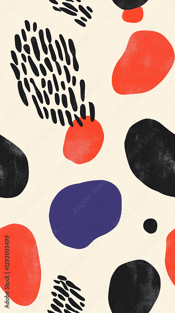 Poster abstract composition of colorful shapes: a vibrant abstract pattern with organic shapes, featuring a