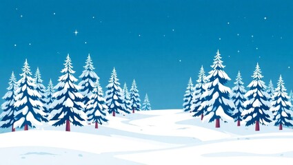 Obraz premium Enchanting Winter Wonderland with Snow-Covered Pine Trees, Crisp Icy Textures, and Soft Blue Hues in Flat Design