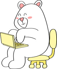 Cute polar bear with online search ,doodle outline.