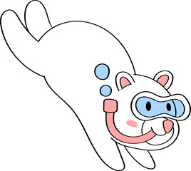 Cute polar bear diving ,doodle outline.