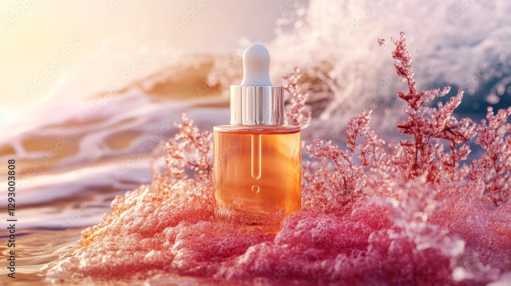 Poster red algae extract hydrating serum with oceanic background
