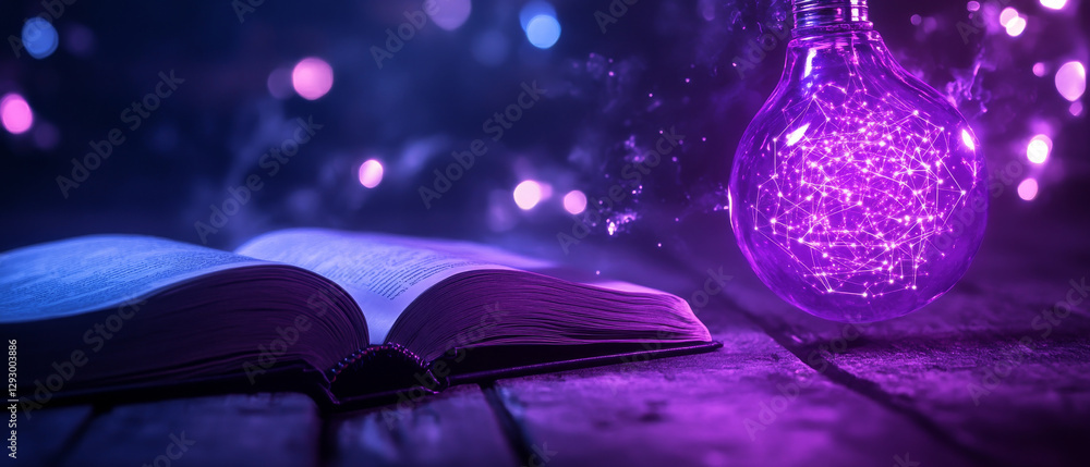 Aufkleber glowing light bulb and open book create magical scene, symbolizing knowledge and creativity