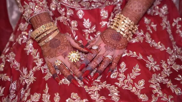 Indian wedding dress, henna, rings jewelry and bangles