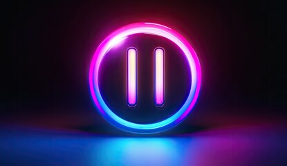 Neon Pause Button in Dark Studio