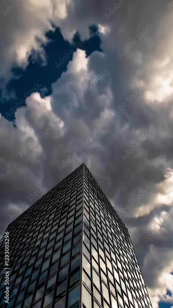 Aufkleber dramatic skyscraper timelapse with dynamic clouds and shadows crossing facade