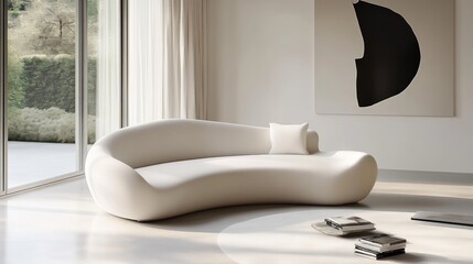Minimalist sofa in a modern living room, embodying simplicity and calm elegance.