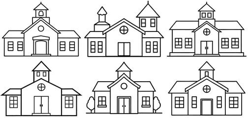 School Outline Coloring Page Printable Line Art Drawing