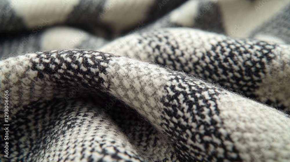 Poster close-up of fabric in houndstooth pattern, monochrome and classic