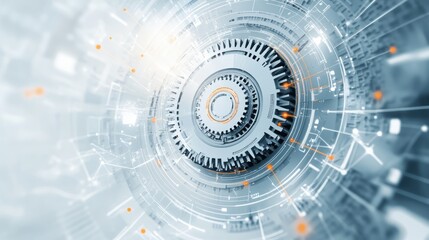 Obraz premium Futuristic technology gear, digital network, innovation, abstract background, website banner