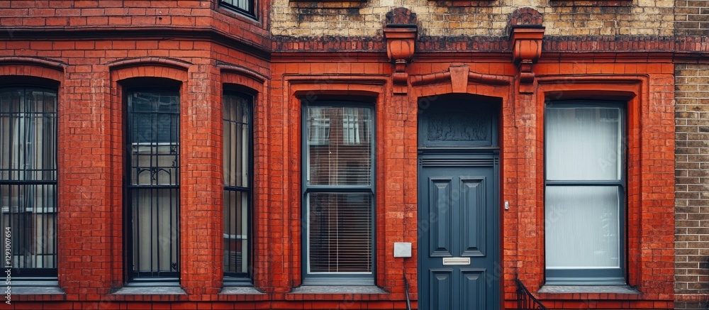 Aufkleber modernized red clinker facade with original details, two large windows on each side, and a central g
