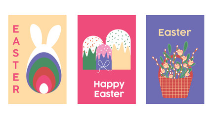 Set of Colorful Easter Greeting Cards with Festive Designs and Illustrations