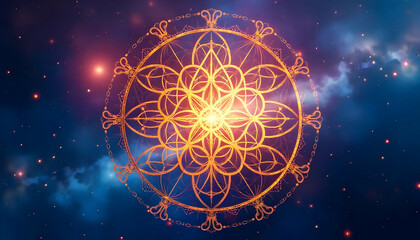 A stunning Cosmic Mandala infused with Radiant Energy set against a mesmerizing Galactic Background