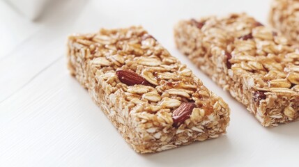 School cafeteria with students enjoying homemade granola bars. Featuring oats, almonds, and honey