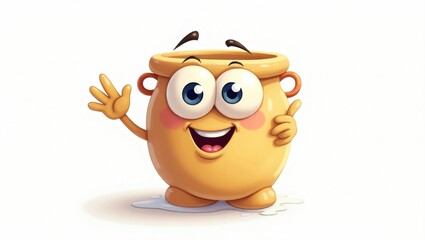 Fototapeta premium Cheerful Yellow Pot with Milk Cartoon Illustration