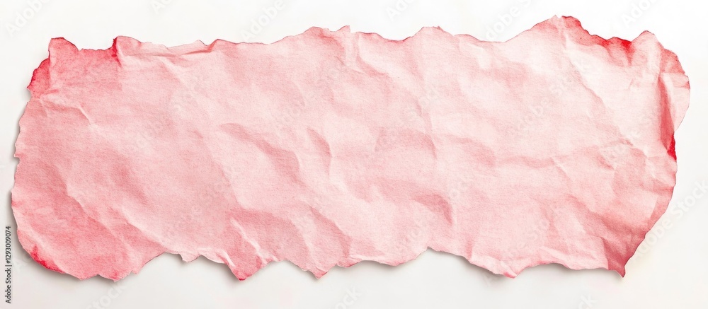Fototapete Textured crumpled pink paper rectangle positioned centrally on a white background with soft edges creating a delicate and artistic visual appeal