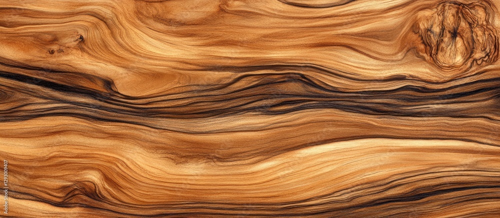 Poster high definition olive wood texture showcasing rich caramel and dark brown streaks with smooth, wavy 