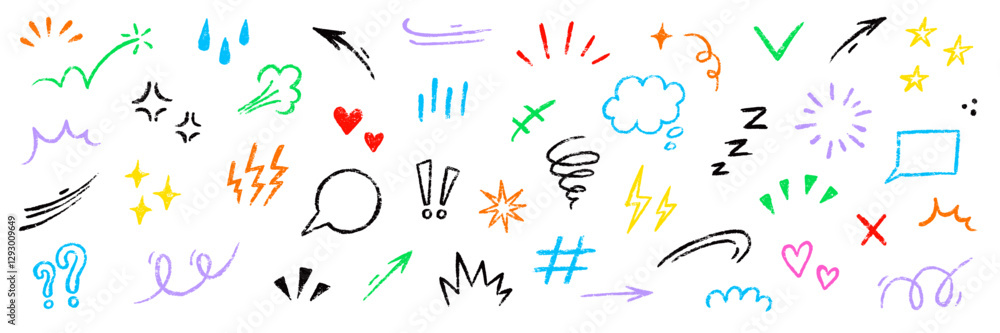 Poster line movement element hand drawn chalk effect decoration shape. hand drawn cute doodle line element 