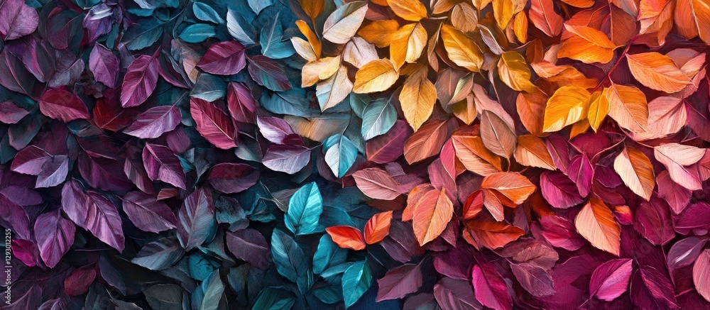 Poster vibrant autumn leaves in shades of orange, yellow, red, and green create a stunning abstract backdro