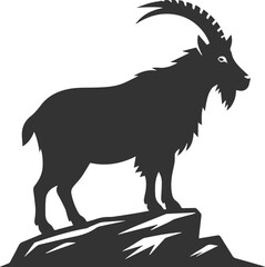 Mountain goat standing on a rocky ledge, looking straight ahead animal vector silhouette