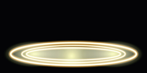 Glowing golden circle. Light gold pedestal, podium, platform, table.  Vector illustration of fast speed lines