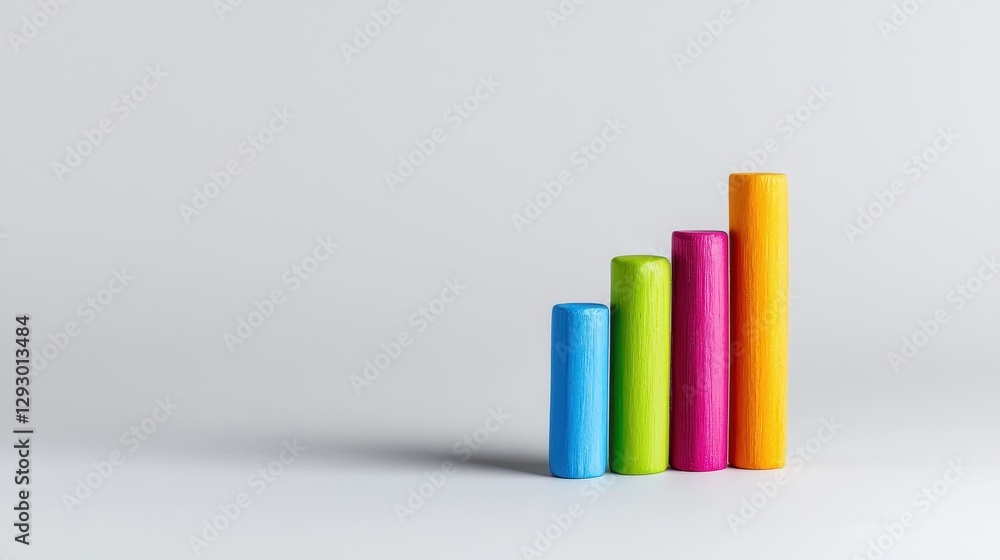 Poster growth chart progression with colorful cylinders displayed on minimalist background