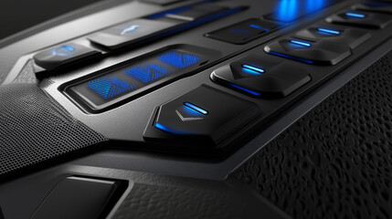 Fototapeta premium Futuristic gaming keyboard with customizable features and blue lighting