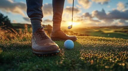 Golf swing at sunset golf course action photography outdoor close-up sport technique
