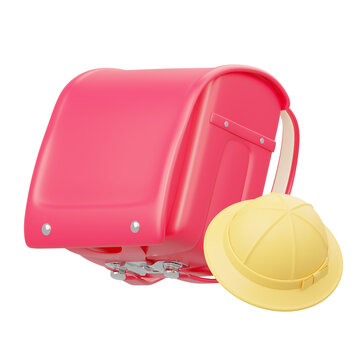 赤いランドセルと黄色い帽子　背景透過Red School Bag and Yellow Hat for School Background Transparent Illustration