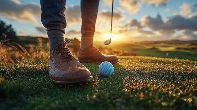 Golf swing at sunset golf course action photography outdoor close-up sport technique