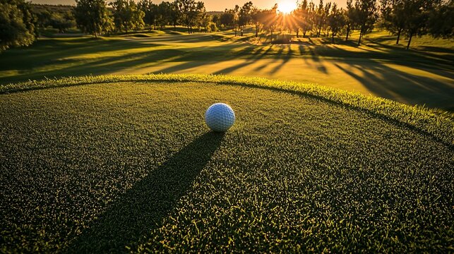 Sunset golf ball on green course scenic landscape outdoor sport tranquil evening view
