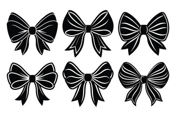 Obraz premium Black and white bow tie ribbons silhouette isolated on white background