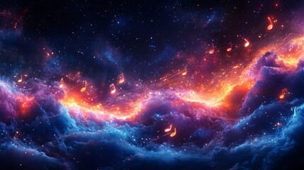 Fototapeta premium Celestial phenomena unfolding in a vibrant cosmic landscape digital art outer space night sky