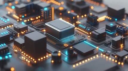 Futuristic Technology Closeup of Advanced Microchip Circuit Board